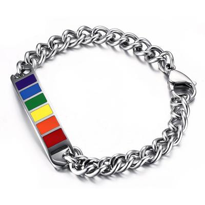 China TRENDY Accept Small Order & Fast Delivery Rainbow Pride Gay Bracelet LGBT Pride Rainbow Bar Gay Bracelet Stainless Steel Enamel Delivery for sale