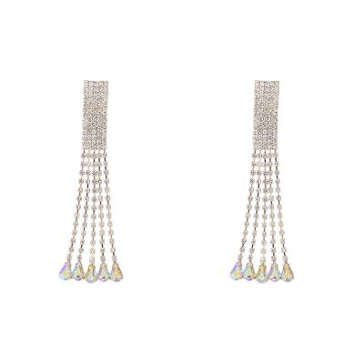 China High Quality Alloy Diamond Rhinestone Chain Tassel Earrings 2021 TRENDY New Europe Fashion Jewelry For Women Wholesale Jewelry for sale