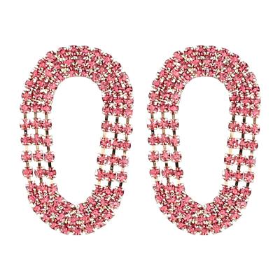 China Trendy Retro Alloy Fashion Diamond Rhinestone Oval Geometric Earrings Red For Party Wholesale Women's Stud Earring Jewelry 2022 for sale