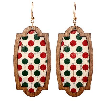 China HOT Selling Wholesale Europe Jewelry BOHEMIA Wooden Christmas Printing Vintage Leather Earrings Accept Small Order Trendy Earrings for sale