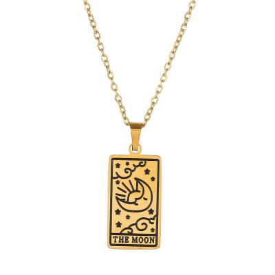 China Hot Sale 2022 Vintage New Design Geometric Square Pendant Necklace Silver Gold Plated Stainless Steel Tarot Necklace For Women for sale