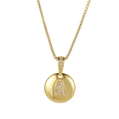 China Copper Gold Plated Zircon Vintage Round Jewelry High Quality Simple Geometric Diamond 26 Letter Inlaid Necklace Women's Geometric Pendant for sale