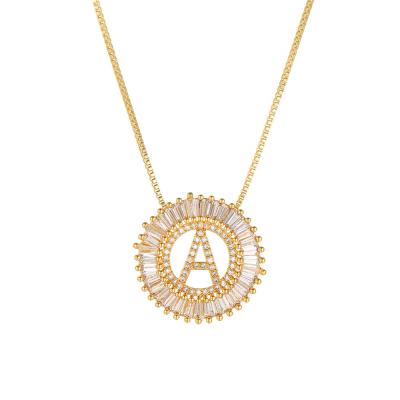 China Simple Vintage Jewelry 2022 18k Gold Plated Iced Out Zircon Diamond Arabic 26 Alphabet Letter Copper Word Pendant Necklace for sale