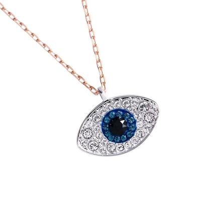 China FASHIONABLE Customized High Quality Diamond Crystal Blue Demon Eye Chain Necklace Female Brass Pendant Jewelry Clavicle Chain For Women for sale