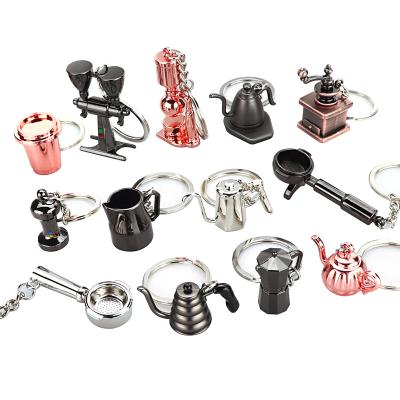 China Amazon Top Selling Coffee Gift Metal Small Cup Key Chain Mini Moka Pot Metal Keychain Coffee Creative Pendant Business Appliances for sale