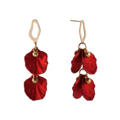 China CLASSIC Party Red Metal Petal Big Petal Party Fashion Temperament Fashion Simple Simple Tassel Earrings for sale