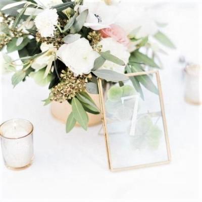 China Eco - Friendly Glass Metal Frame Table Number Holders For Wedding Events Decoration for sale