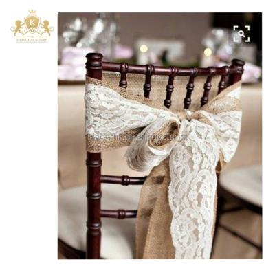 China Eco-friendly elegant hessian burlap ribbon with natural white lace stripe pattern high quality for sale