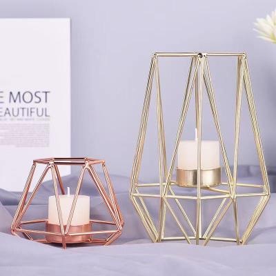 China Eco-friendly Geometric Metal Tealight Candle Lanterns Gold Home Decoration To Wedding Eco-friendly Modern Tea Light Stand Iron, Iron 1 Color for sale