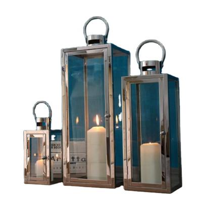 China Eco-Friendly Rectangle Rose Gold, Gold Candle Lantern Set To Wedding Event Home Decor for sale