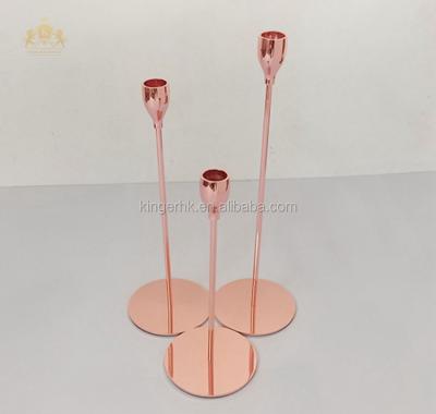 China Eco - Friendly Wedding Table Design Decorative Tall Candlestick Holders Rose Gold for sale