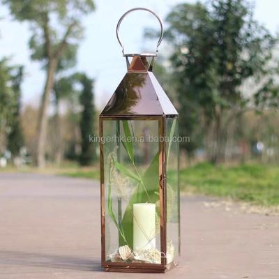 China NC 3 SSL-805 Eco-Friendly Rose Gold Stainless Steel Home Decoration Centerpiece Holder Gold Wedding Lantern Candle Set; ZHE for sale