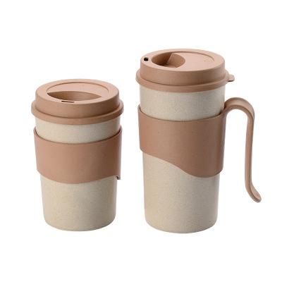 China Wholesale Disposable Customized Bio Degradable Wheat Straw Coffee Cup With Lid And Handle for sale