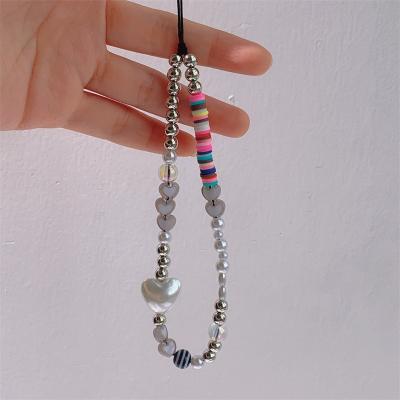 China Fashion New Fashion Pearl Love Pottery Color DIY Resin Peach Heart Soft Handmade Beaded Cell Phone Chain for sale