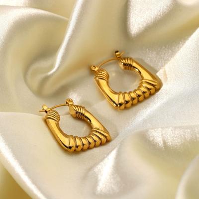 China TRENDY INS New Geometry 18k Trapezoidal Gold Plated Circle Earrings Shape Stainless Steel Earring For Women for sale