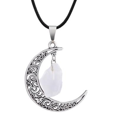 China Trendy New Arrival Moonstone Irregular Natural Stone Jewelry Starry Moonstone Crystal Pendant Necklace for sale