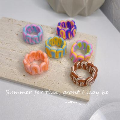 China New Mud Tacus TRENDY Rubber Link Color Irregular Graphic Ins Ring Clay Rings Pink Graphic Ring for sale