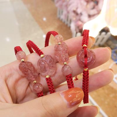 China New Style FASHIONABLE Handmade Red Rope Adjustable Bracelets Rose Crystal for Women and Men 2021 Gift Jewelry for sale