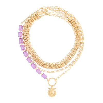 China New Trendy Fashion Coin Necklace Charm Pendant Gold Plated Cuban Necklace For Women Multilayer Necklace for sale