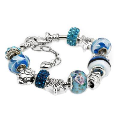 China Blue Glass Bracelet Crystal Bead New Fashion Trendy Ocean Fish Charm Bangle Bracelet for sale