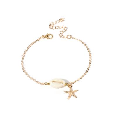 China Natural Shell Starfish Pedant Gold Starfish Foot Chain Bohemia GT Summer Anklet Bracelet For Girls for sale