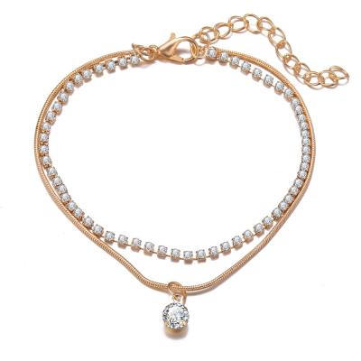 China Hot Selling Bohemia GT Double Layer Diamond Snake Bone Chain Anklet Beach Rhinestone Bracelet Anklet Jewelry for sale