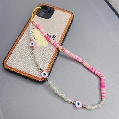 China Fashion Ins Fashion Beads Colorful Bead Phone Chain For Girls Top Quality Boho Blue Eyes Beads Phone Strap for sale