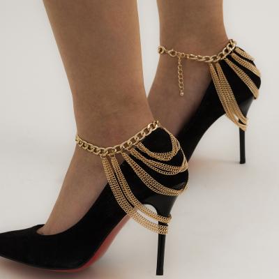 China Hot Selling FASHIONABLE Hip Hop Jewelry Cuban Link Anklet Gold Plated Tassels Chunky Chain Anklets For Women for sale