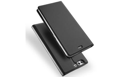 China Black PU Leather Huawei P10 Plus Phone Case Magnetic With Card Holder for sale