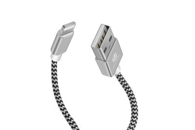 China 2 Packs iPhone Lightning Cable Premium Braided Nylon Fast Charge Silver Color for sale