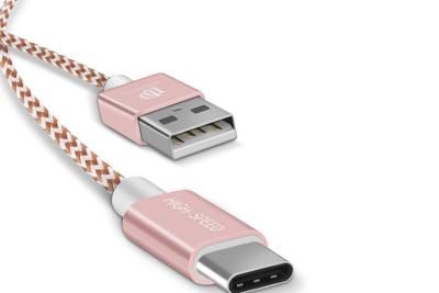 China El tipo rápido rosado cable 2.1A de la carga de C ayuna la sincronización 480Mbps los 3.28ft trenzados de nylon los 0.66ft en venta