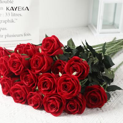 China Durable Hot Sale KYK Simulation Touch Feel Simple Velvet Rose Artificial Flowers For Wedding Decoration for sale