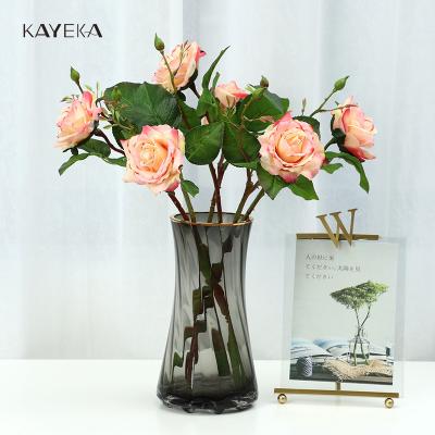 China Artificial Velvet Rose Flower For Wedding Decoration KYK Flannel Single Stem Silk Nylon Flowers Wholesale for sale