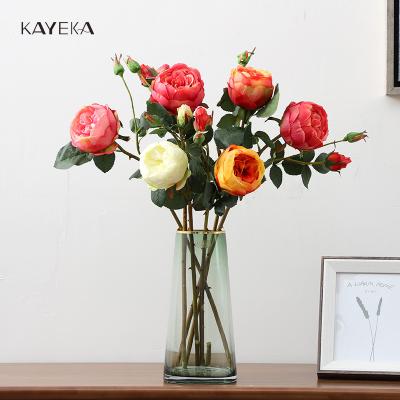 China New Design Home Decoration KYK Artificial Rose Flower 3 Heads Single Flower For Home Layout for sale