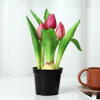 China New Design Real Touch Art Artificiales Flores Plant Decotation Potted Restaurant Tulip Bulbs For Restaurant Home Decoration for sale