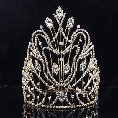 China Luxurious Crystal Pageant Party Beauty Pageant Awards Crown 16.5cm Tall Size Champion Crown for sale