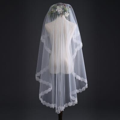 China Lace Edge Brides Wedding Veil 1.5m/3m Flower Sequins Edge Veil Party Wedding Bride Ivory Bridal Veil for sale