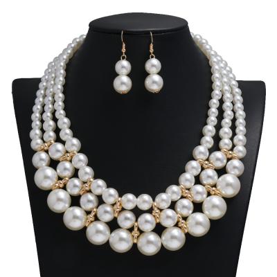 China 2021 CLASSIC Popular Luxurious Bridal Jewelry Handmade Pearl Wedding Necklace And Earrings Jewelry Set for sale