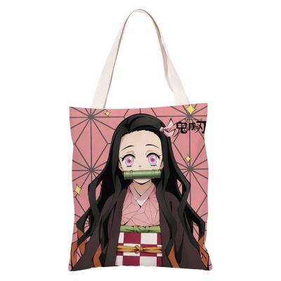 China Fashion Anime Custom Handbag Japanese Anime Cartoon Demon Slayer Kimetsu No Yaiba Canvas Bag for sale