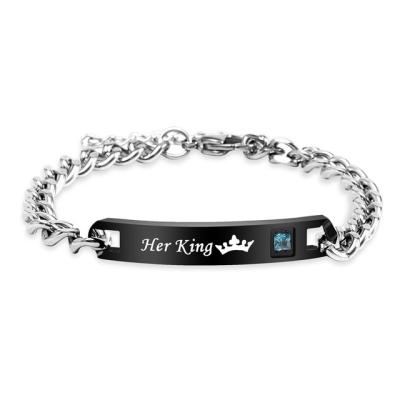 China Romantic OEM His King His Queen Couples Bracelet DIY Logo Stainless Steel Bracelet For Couples Gift for sale