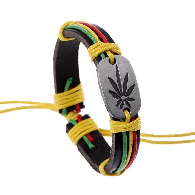 China Jamaica red yellow leather reggae bracelet factory sell leather accessories hiphop dance bracelet for sale