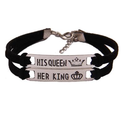 China Best Selling Adjustable Couples Leather Bracelet His King His Queen Couples Bracelet For Gift for sale