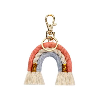 China Colorful Handmade Braided Macrame Bag Tassel Style Gift Boho Keychain Keychains for sale