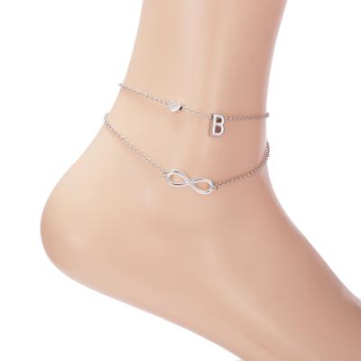 China Cute Foot Jewelry Summer Cheap Zinc Alloy Silver Plated 26 Initial Letter Pendants Anklet Bracelet Anklet Chains for sale