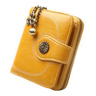 China Retro Style Anti-theft Ladies Wallets PU Coin Purse Clutch Bag Zipper Short Leather Card Holder for sale