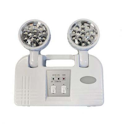 China Portable Emergency Light AC100-240V DC Led Two Bulb Heads Twinspot Emergency Charger Light Rechargeable Emergency Light Led Function Lithium New for sale