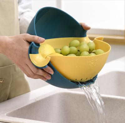 China Hot Selling Customized Large Wash Stored 2 Tiers Plastic Kitchen Vegetables Fruits Doubles Draining Storage Basket For Sink for sale