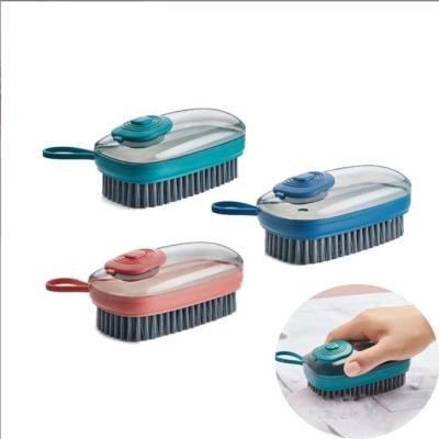 China Home Products Care Products Small Shoe Brush Stocked Plastic Pot Dish Cleaning Brush Kitchen Dish Brush with Liquid Soap Dispenser for sale