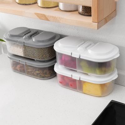 China Kitchen Multifunctional Refrigerator Storage Box Desktop Organizer Double Compartment Food Stocked Plastic Storage Box for sale