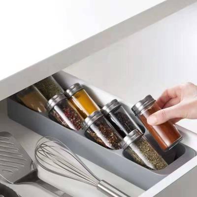 China Stored 8 Compartments Seasoning Organizer Bottle Organizer Box Kitchen Drawer Storage Rack Spice Rack for sale